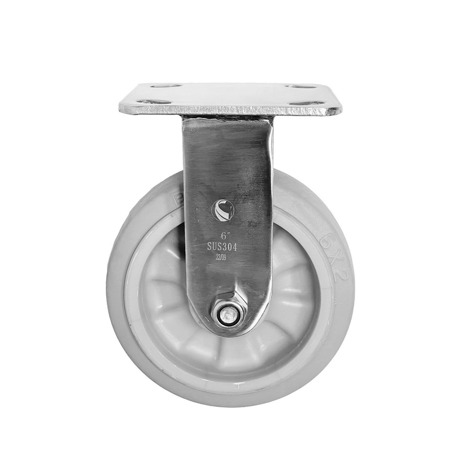 An image of a 6" stationary caster wheel, designed for various applications. The caster wheel features a sturdy construction with a diameter of 6 inches, providing stability and support. he wheel is made from durable materials, ensuring long-lasting performance and reliability.