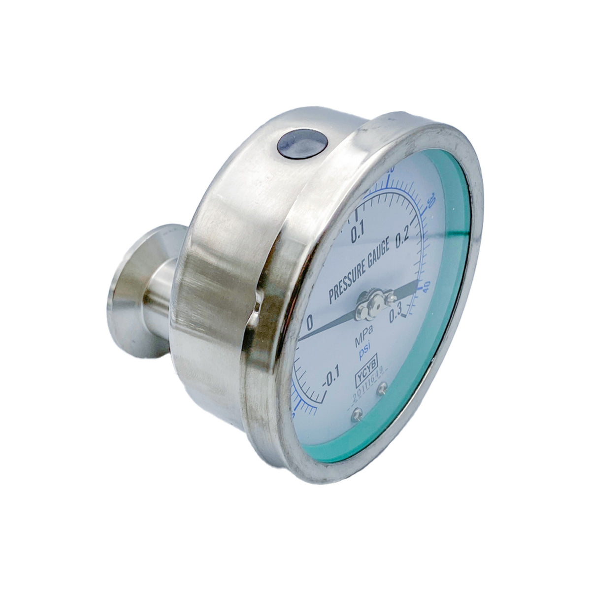 1.5&quot; Tri-Clamp Sanitary Pressure Gauge (0-40 PSI), Rear Mount, Adjustable Calibration